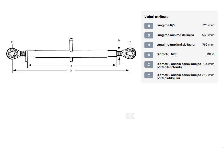 Tirant central potrivit pentru John Deere, fus/fus