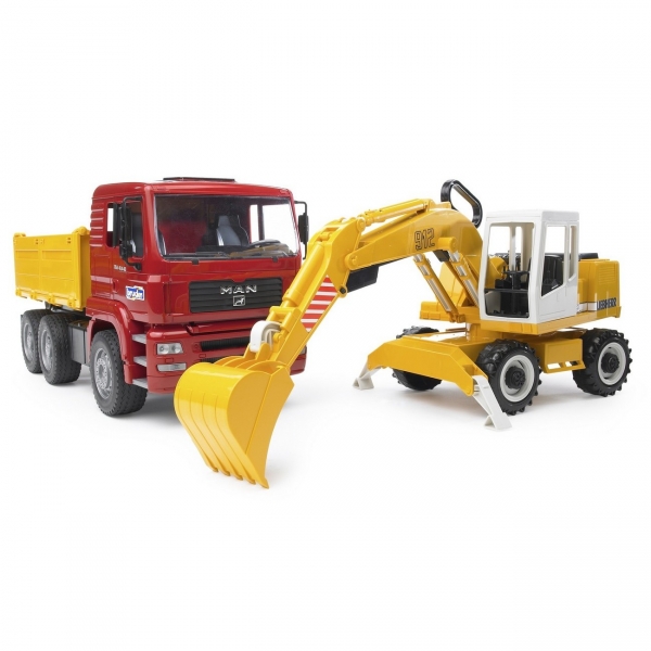 Camion basculabil MAN cu excavator Liebherr - Bruder 02751