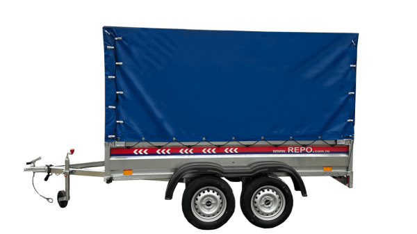 Remorca Auto REPO QRDS 2412 PLUS 2400 x 1250 x 1200 mm dublu-ax 750 kg, cu cadru si prelata