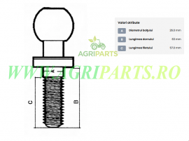 Bolt de cuplare cu bila 26 mm, filet M22 x 1.5, sarcina max 3500 kg