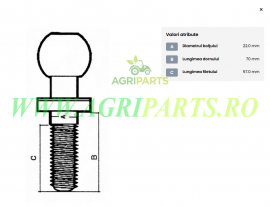 Bolt de cuplare cu bila 22 mm, filet 7/8 inch UNF