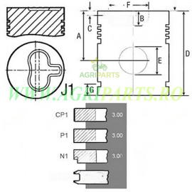 Piston + segmenti motor tractor Fiat 211RB, 215C, 411, 412, 415, 421, 431 - 900641