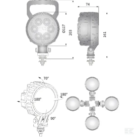 Lampa de lucru LED 24W 1500lm rotunda 10/30V diametru 117mm tip spot 6 LED-uri