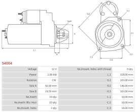 Electromotor 12V 2.8 kW, sens dreapta, potrivit pentru Ford; New Holland