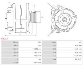 Alternator 12V 33A, potrivit pentru Fiat, Same, Lamborghini