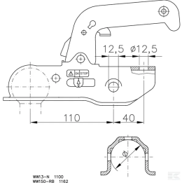 Cuplaj cu bila remorca WW 13-N, sarcina max. 1500kg, ax 45/46 mm