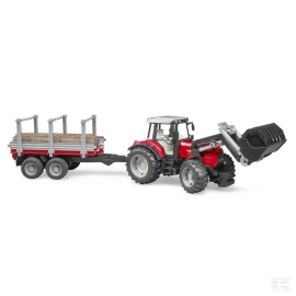 Tractor Massey Ferguson 7480 cu incarcator frontal si remorca de transport lemn