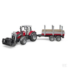 Tractor Massey Ferguson 7480 cu incarcator frontal si remorca de transport lemn