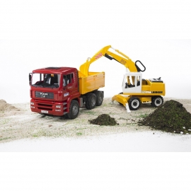 Camion basculabil MAN cu excavator Liebherr - Bruder 02751