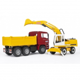 Camion basculabil MAN cu excavator Liebherr - Bruder 02751