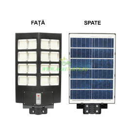 Lampa solara LED 300W iluminat stradal 6500K cu panou solar, telecomanda, senzor miscare si prindere pe stalp